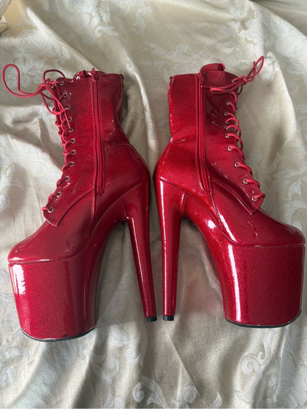 Hella Heels Glitterati “Kansass” Platform Lace-Up High Heel Boots